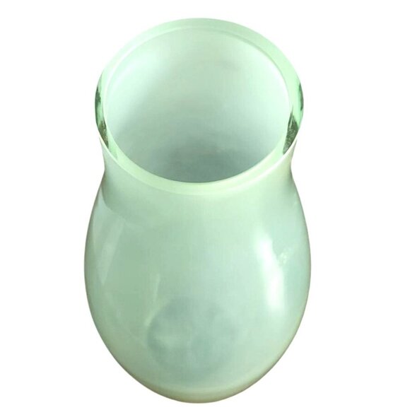Poland 16" Tall Hand Blown Glass Vase Mint Green Contemporary Minimalist - Picture 2 of 6
